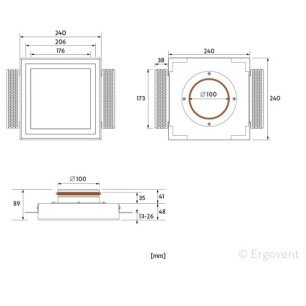 Ergovent KVADRO 125 dizajnová výustka - KVADRO 100 technický výkres