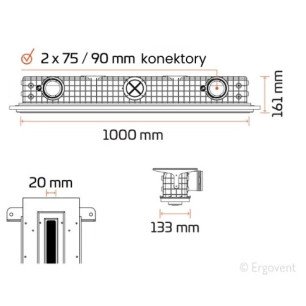 Ergovent LINEO PRO SINGLE 1000/90mm dizajnová výustka - SINGLE 90 technický výkres