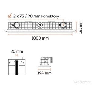 Ergovent LINEO PRO PROFILE 1000/75mm dizajnová výustka - PROFILE 75 technický výkres