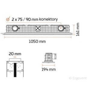Ergovent LINEO PRO PUZZLE 1000/90mm dizajnová výustka - PUZZLE 75 - 90 technický výkres