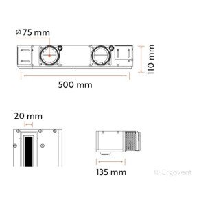Ergovent LINEO SINGLE 500/75 mm - LINEO technický výkres pre 500 75