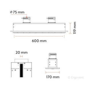 Ergovent LINEO PROFILE VERTICAL 600/75 mm - technický výkres