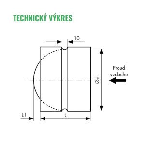 Spätná klapka - Ø100mm - technický výkres