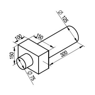KLO-1×75/P-125-OC koncový box priamy pre tanierový ventil - náčrt