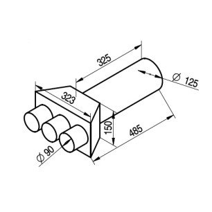 KLO-3x90/P-125-OC koncový box priamy pre tanierový ventil - náčrt